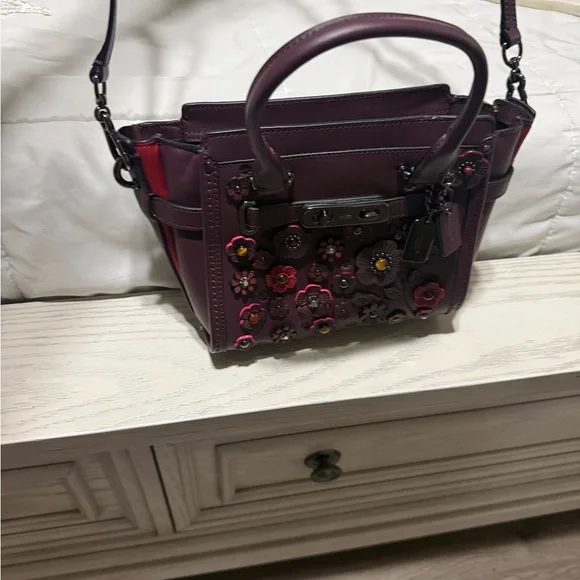 Coach Plum Leather Satchel with Mixed Metal Studs - Picture 3 of 8